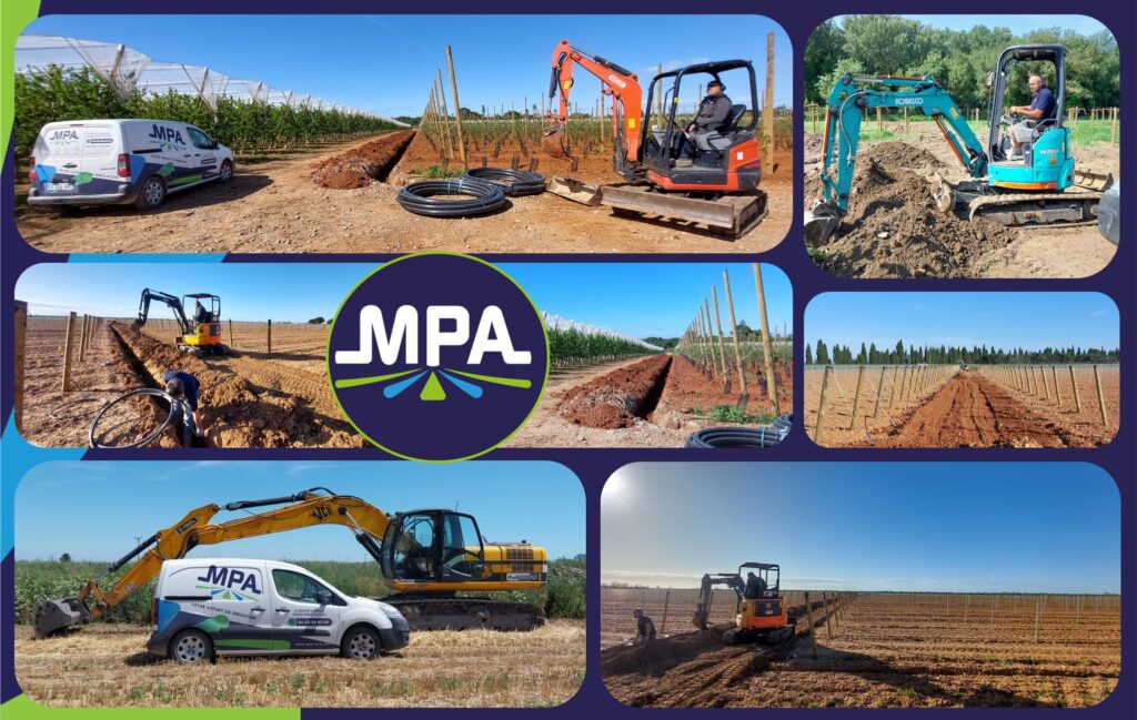 réalisation de tranchées et réseaux d'irrigation par MPA