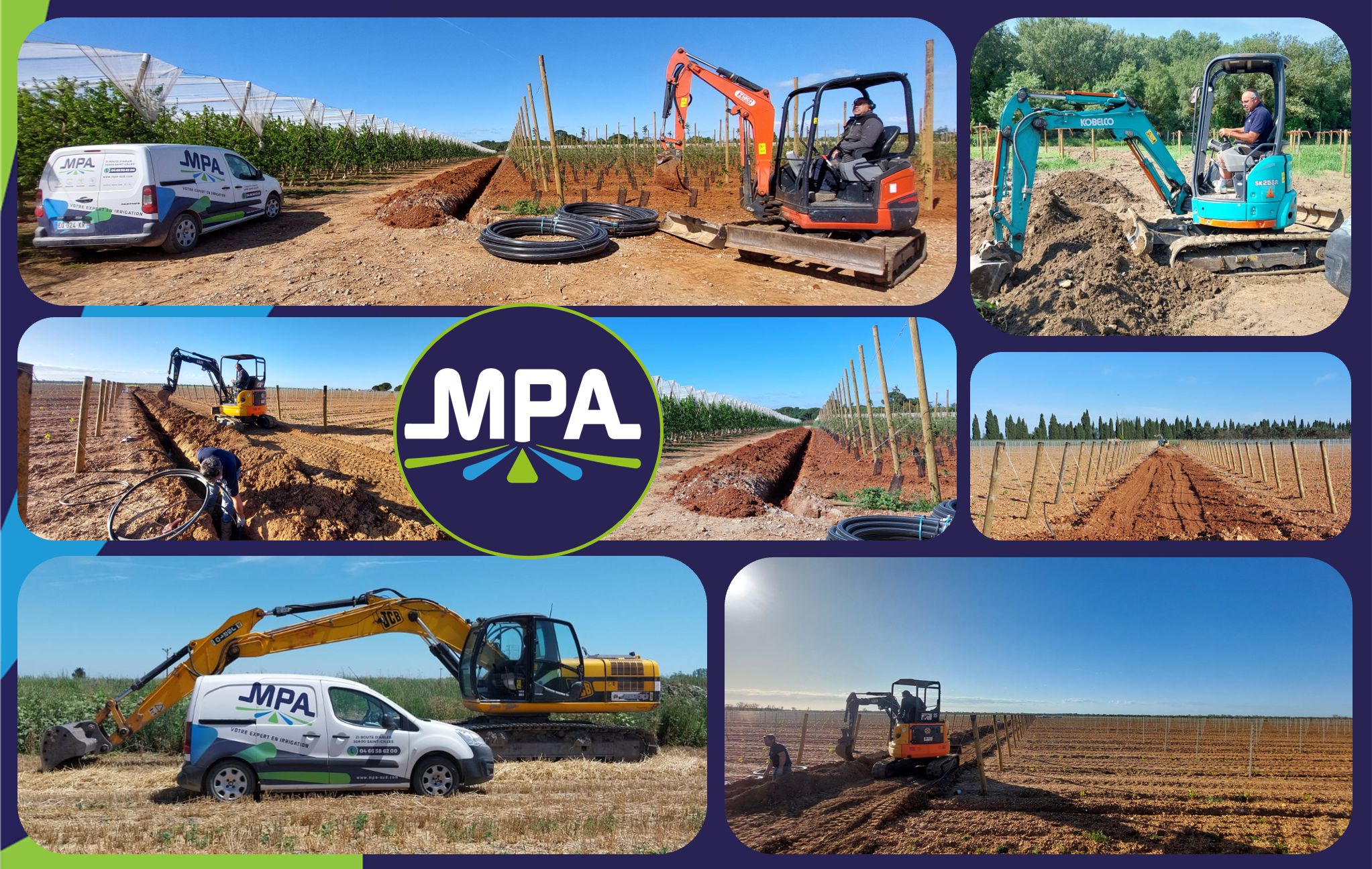 réalisation de tranchées et réseaux d'irrigation par MPA